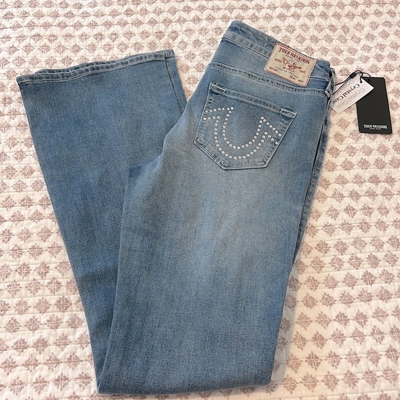 NWT True Religion Becca Mid Rise Bootcut Crystal Horseshoe Pocket Jeans Size 29 - Picture 9 of 16